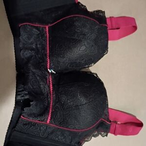 Chic Black and Pink Lace Bra